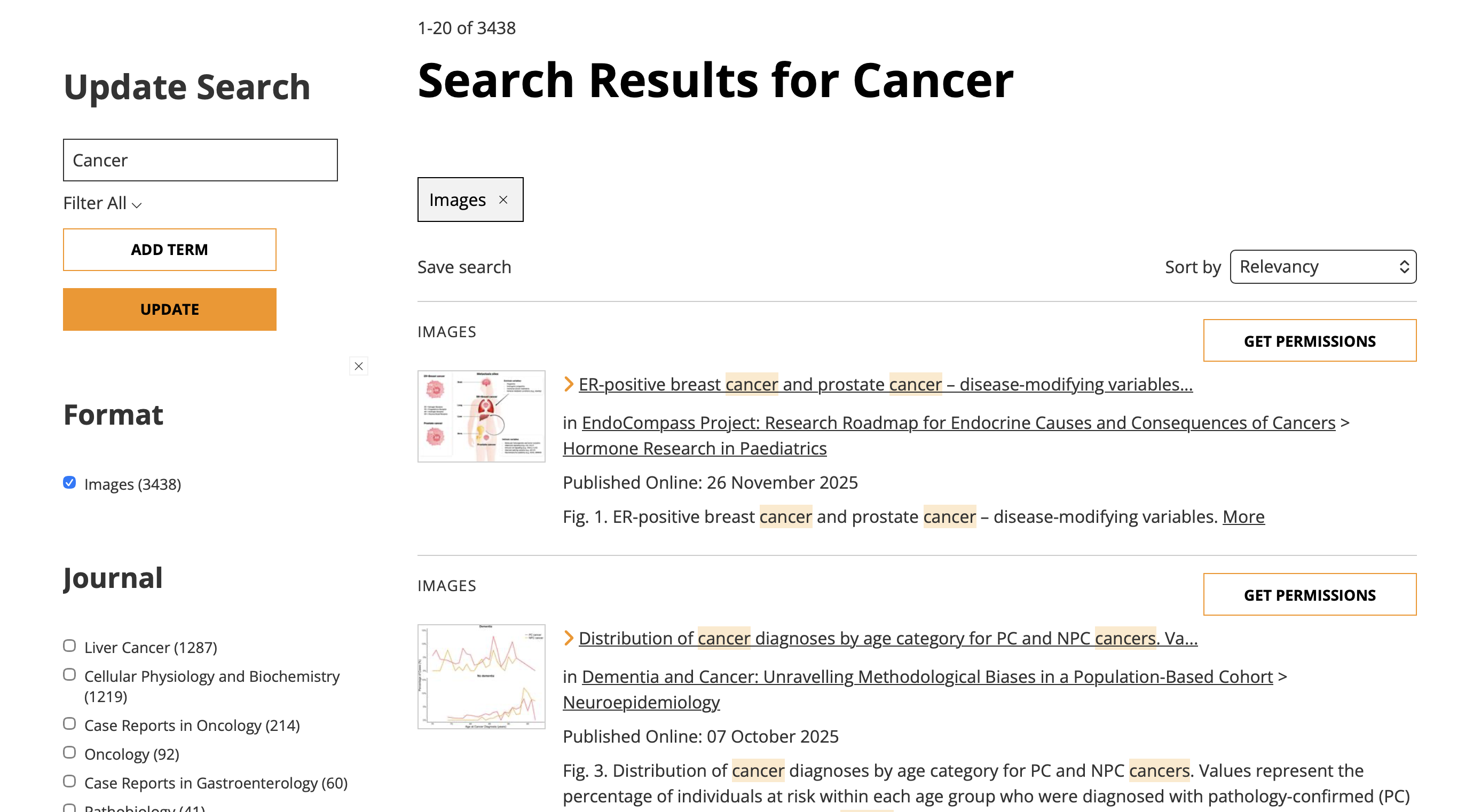 Search results page with Get Permissions buttons in the top-right of each result